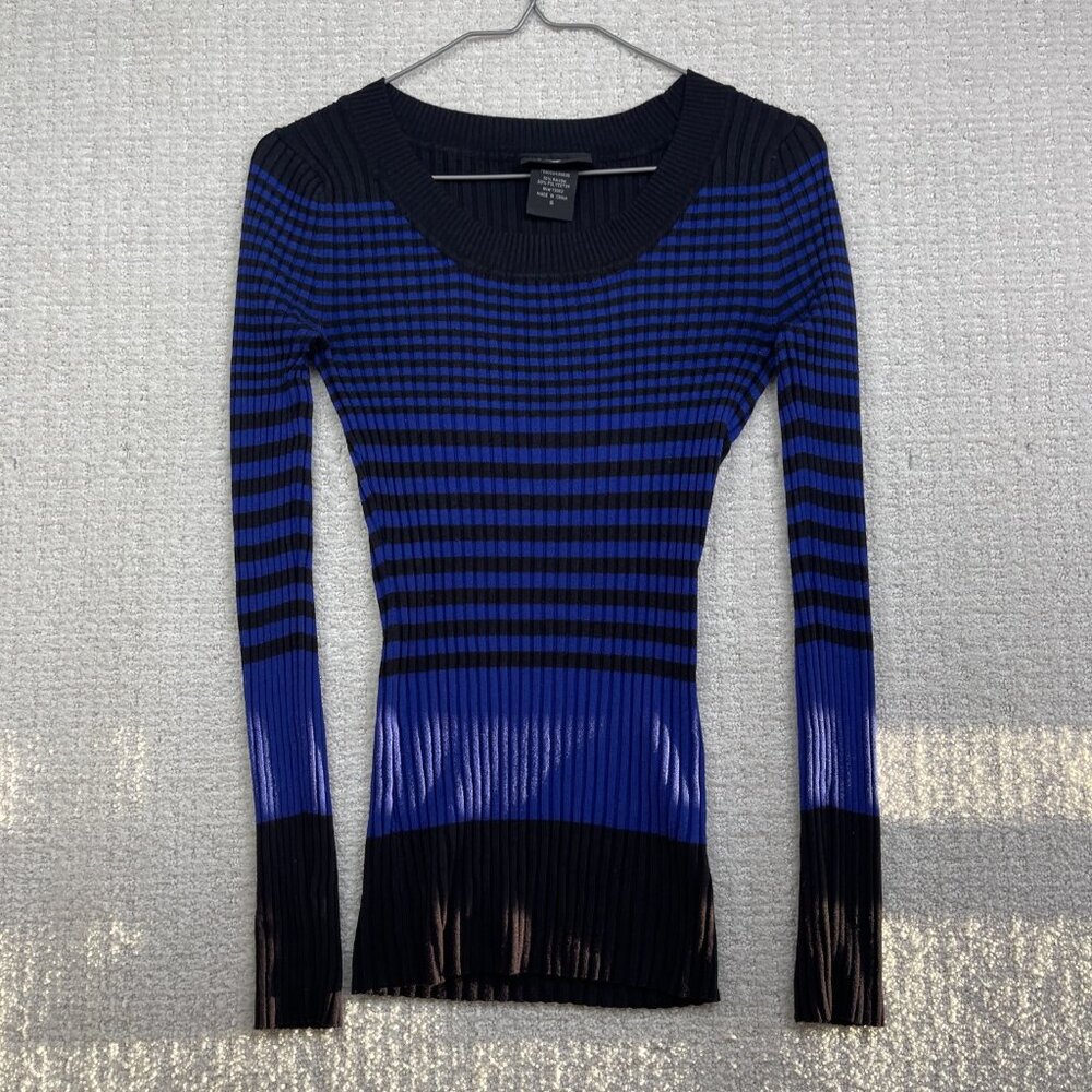 Vintage Y2K Its Our Time Ribbed Sweater a Dark BLue Striped Xtra Long Sleeve